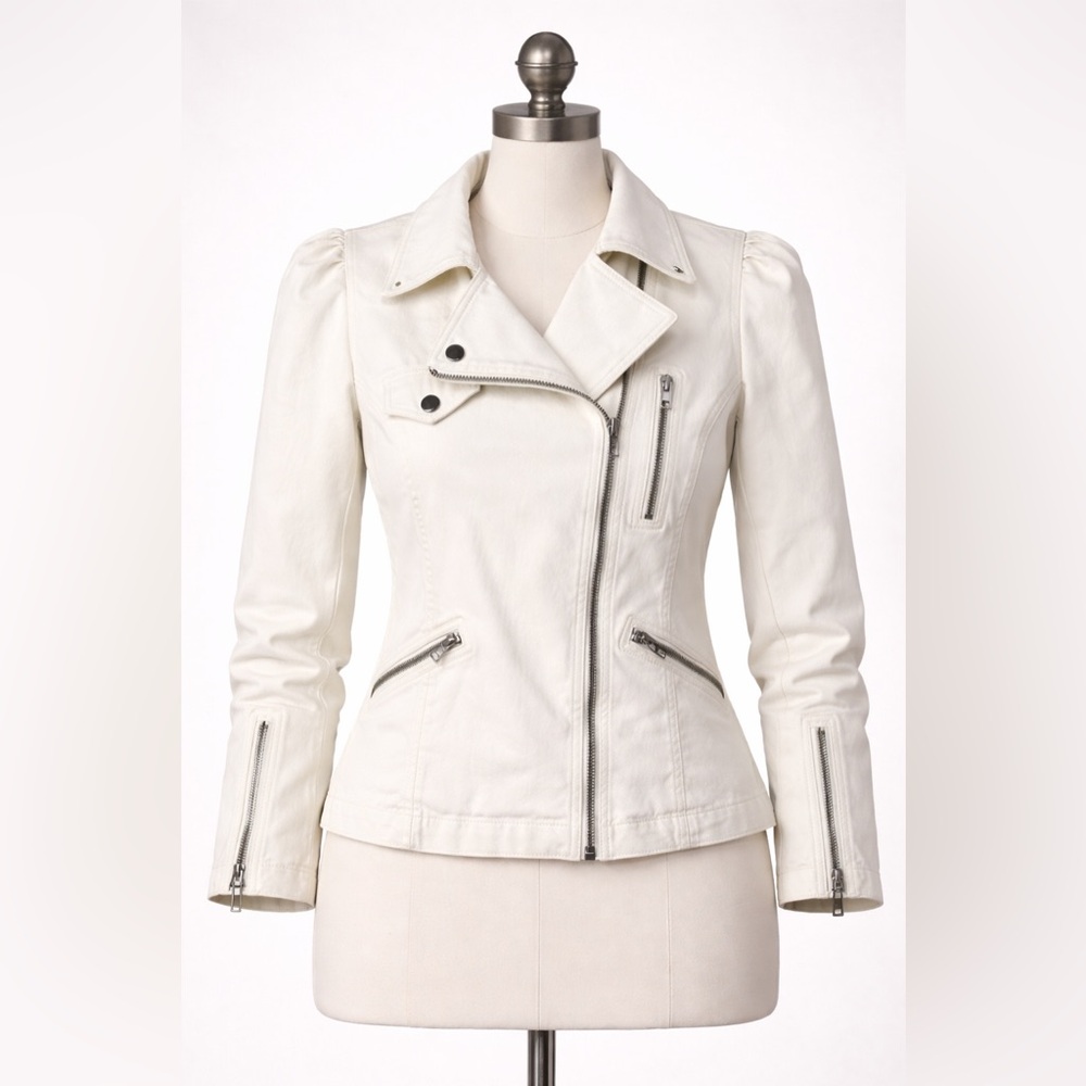 Briton Court White Moto Jean Jacket Size M